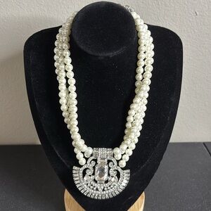 Stella & Ruby Pearl Rhinestone Elegant Formal Fancy Necklace Collar Statement‌